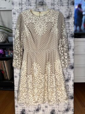 Eliza J Ivory Lace Fit-and-Flare Long Sleeve Dress
